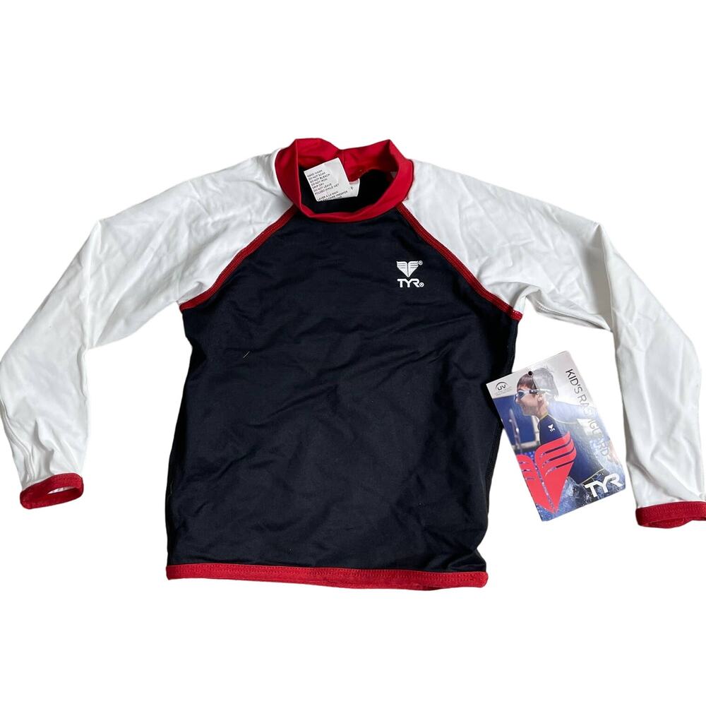 TYR Toddler Long Sleeve Rashguard Swim Top - Red White Black - Size 3T